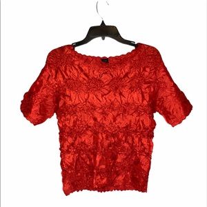 MUST GO Red Vintage Origami Popcorn Stretchy Short Sleeve Top B48 Holiday